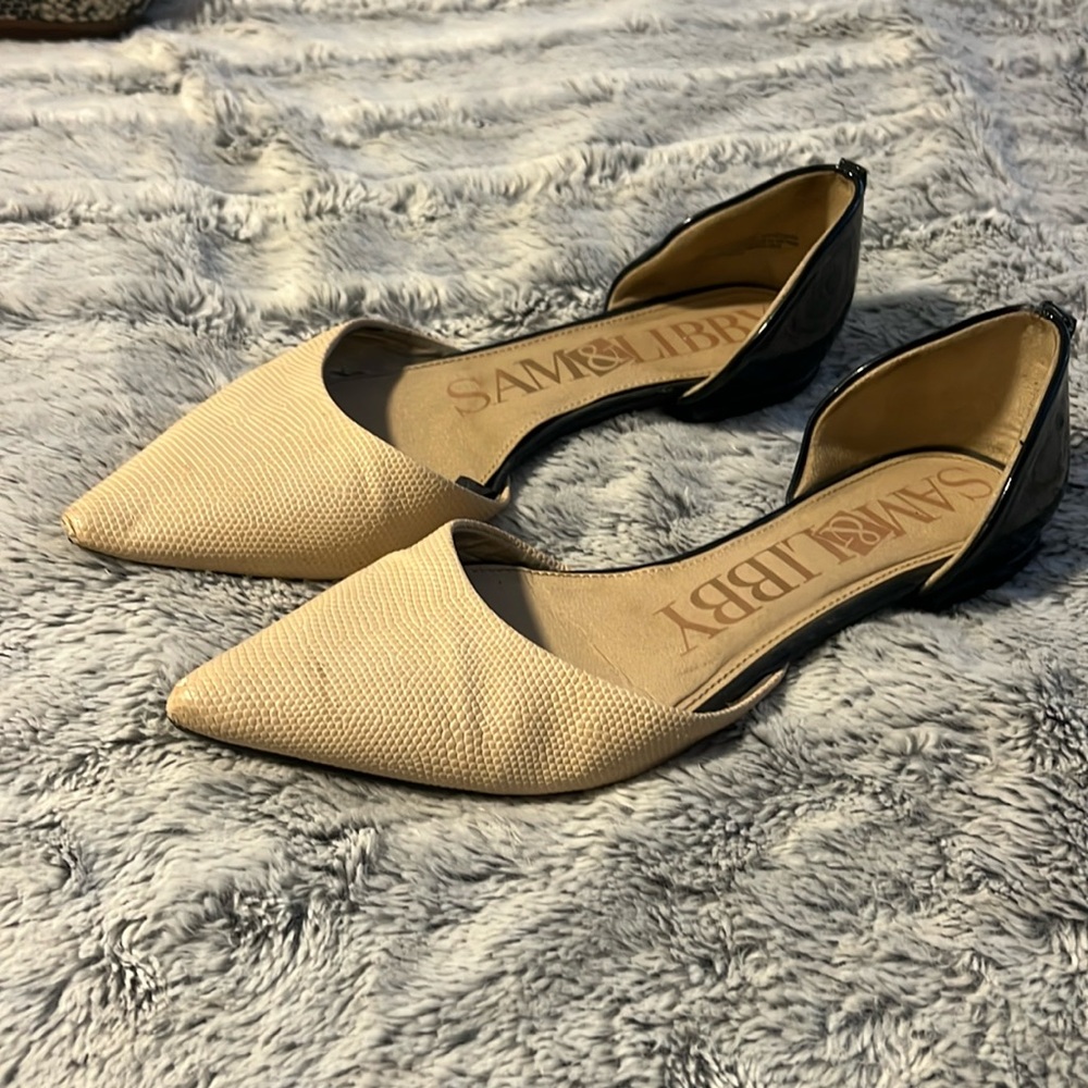 Cream and black flats